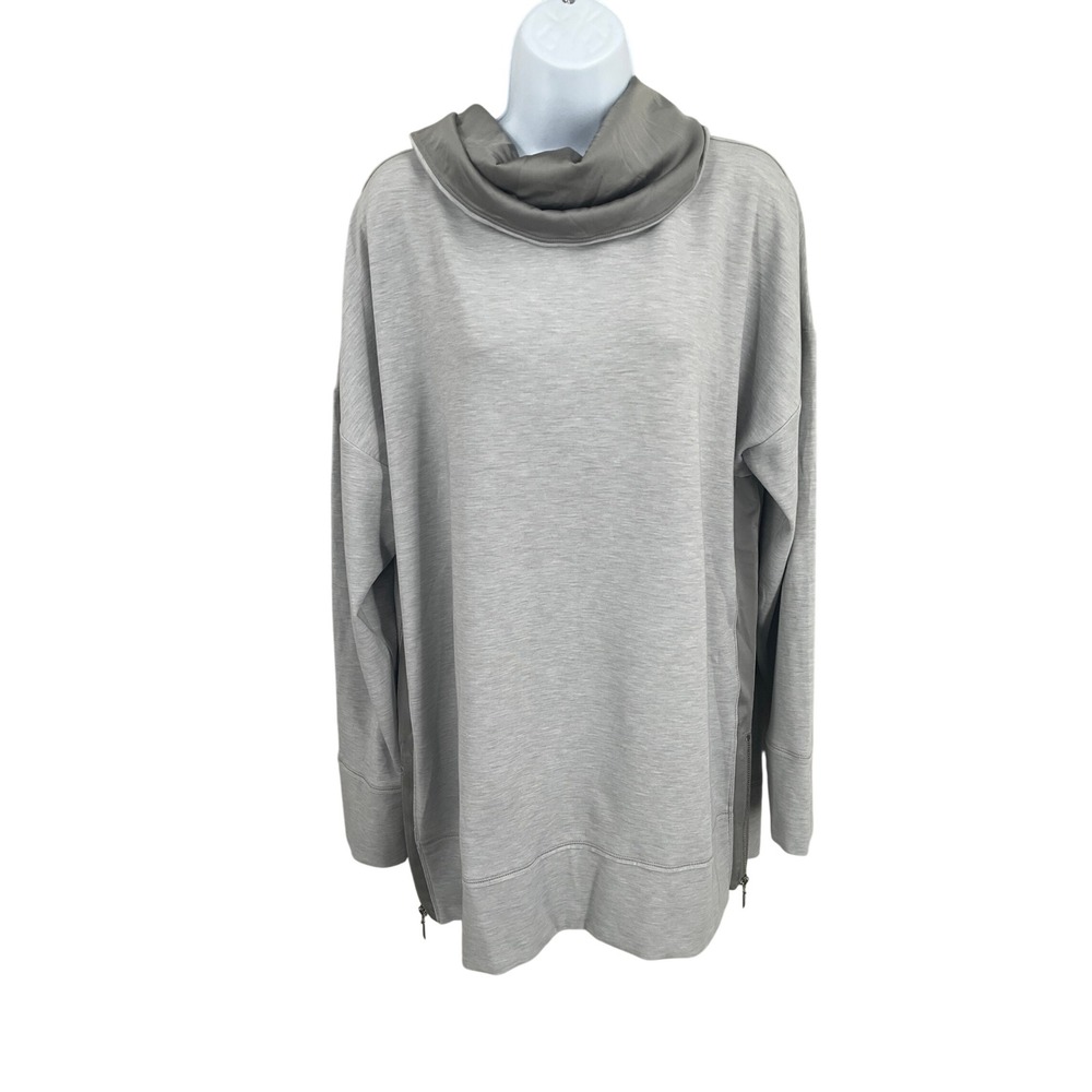 WHBM Tunic Sweatshirt Women XL Gray Satin Cowl Neck Athleisure Loungewear